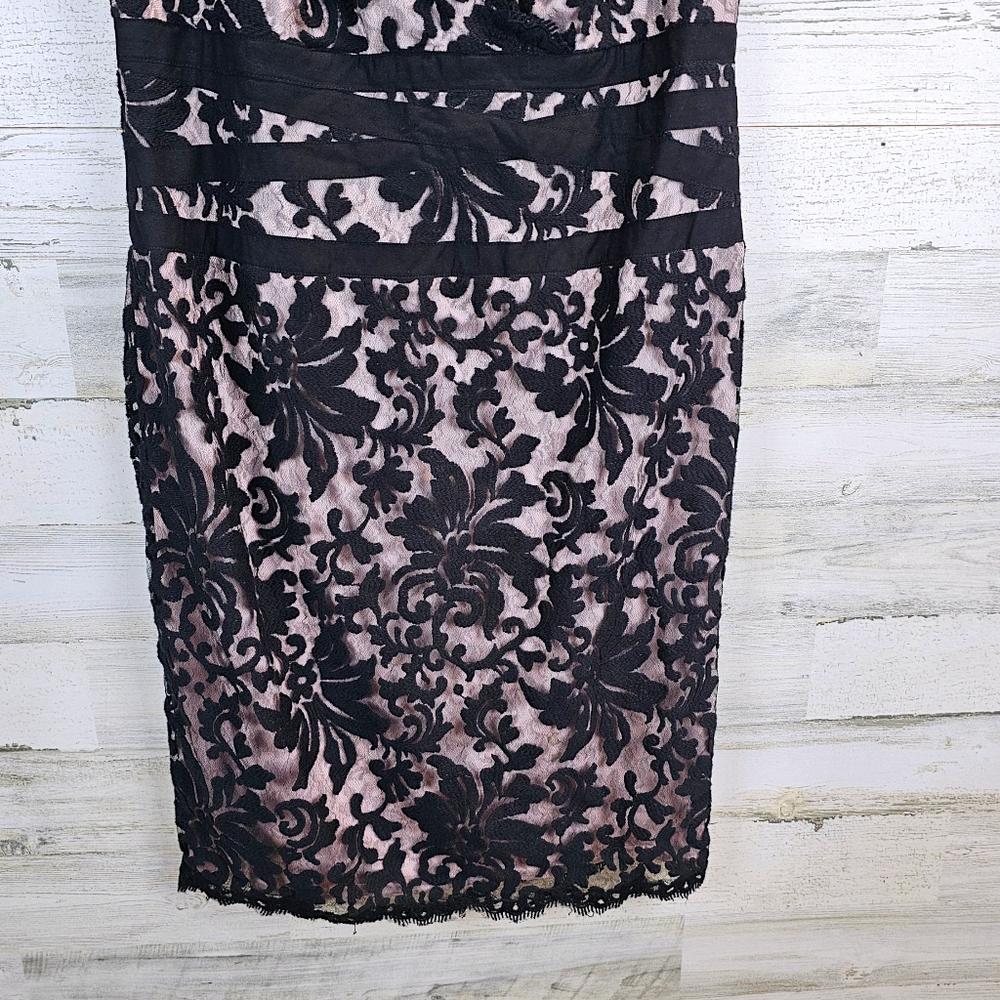 Tadashi Shoji Black Lace Overlay Cocktail Dress 16 Elegant Romantic Sheath - Picture 10 of 14